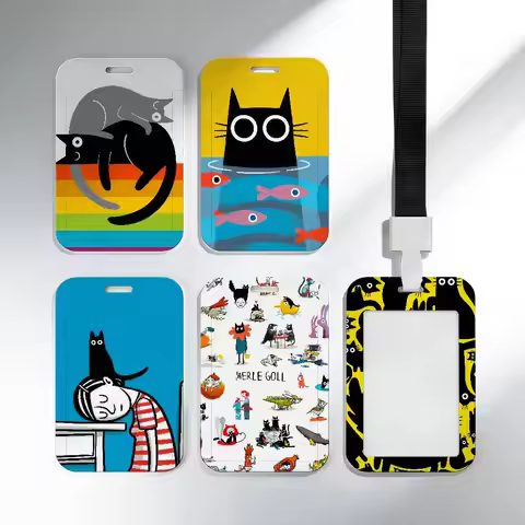 fahion funny cute cat M-Merle Goll art Sliding Card case ID Name Badge Holder Pass Work Card Cover S