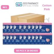 MEDICOS Regular Fit Size M/L 175 HydroCharge 4ply Surgical Face Mask Cotton Pink (50's x 20 Boxes) - 1 Carton