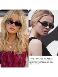 2 ชุด แว่นตาวินเทจรูปรีวงรี สำหรับสตรี แว่นกันแดดรูปทรงเล็กแฟชั่น Y2K ศตวรรษที่ 90 สำหรับการท่องเที่