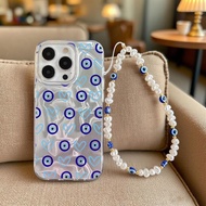 Evil Eyes Original Pearl Heart Chain Case For VIVO V40 V50 V50E V30 V29 Lite Y38 Y39 5G Y19 Y19S Y19