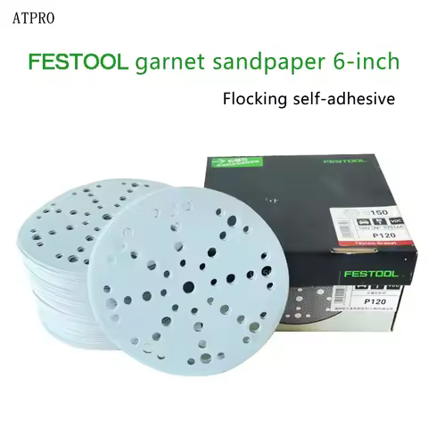 Genuine German Festo garnet dry sandpaper, 6-inch 48-hole disc sandpaper, 80-500 grit, 150 mesh.