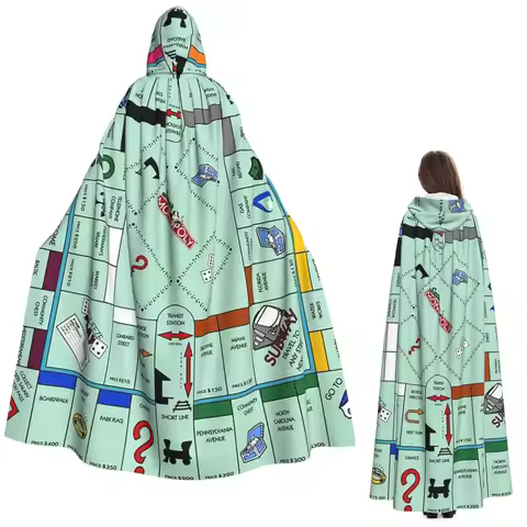 Monopoly Board Game Long Hooded Cloak Witch Medieval Costume Cosplay Cape HalloweenVampire Adult Uni