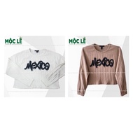 F21 batwing crop top, loose fit, freesize bigsize vnxk, long sleeves, cream brown ribbed sweatshirt