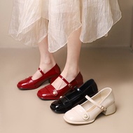 35-Size 43 plus Size French Mary Jane Women's Shoes Vintage Pearl Small Leather Shoes All-Matching C