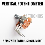 B50K Volume Control Vertical Potentiometer With Switch 5 Pins Single Mono 15mm