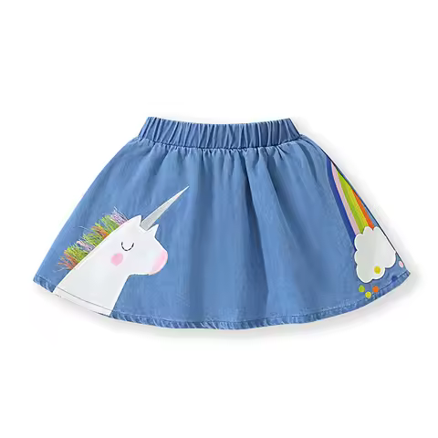 Little maven Girls Skirt Summer Unicorn Rainbow Denim Skirt Lovely Clothes Cotton for Toddler Infant
