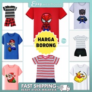 EASY WEARHOUSE HARGA BORONG Kids Boys Clothing Set Baju Budak Lelaki Murah Spiderman Mario Stripes Superhero Tshirt