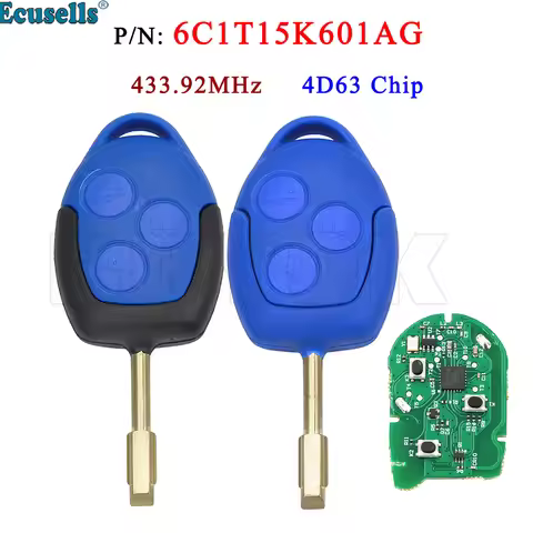 Ecusells 3 Buttons Remote Car Key 433MHz 4D63 6F Chip FOB for Ford Transit WM VM 2006-2014 P/N: 6C1T