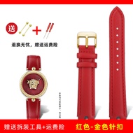 สายนาฬิกาหนังแท้สำหรับผู้หญิง Zhelei VERSACE Medusa VECQ00418 VECQ00118 สายรัดแบบมีรอยบิดและบิดเบี้ย