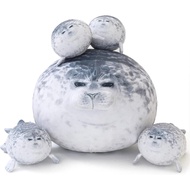 Bantal Plush SQEQE Chubby Seal dengan 4 Anak Patung Anjing Laut di dalam Perutnya, Mainan Haiwan Plu
