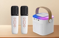SPEAKER Y1 2MIC White color Portable Karaoke Machine Family KTV Wireless LED Wireless Microphone Spe