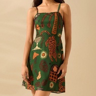 Women's Bohemian Jungle Cat Mini Dress: Green 60s Inspired Summer Dress For Women,Vacation Outfits W