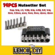 14PCS Nutsetter Set Power Nut Driver Metric & SAE Set Professional Tools Bit Extensions Bits Drivers