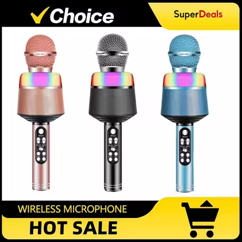 Wireless Bluetooth Karaoke Microphone, 5-in-1 Portable Handheld Mic Speaker with Dynamic Lights, Kar