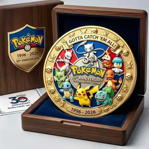 Pokemon 30th Anniversary Commemorative Coin 1996-2026 Pikachu Metal Medal, Collectible Display Ornam