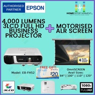 EPSON EB-FH52 + OMNISCREEN MOTORISED ALR SCREEN| EPSON FH52 | BRIGHTEST WITH 4,000 LUMENS FULL HD BUSINESS PROJECTOR [FREE $20 NTUC VOUCHER]