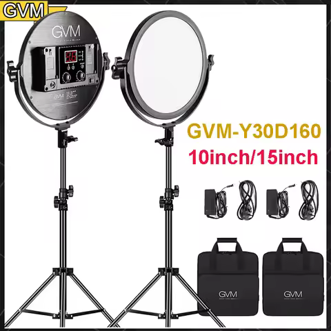 GVM Desk Mount LED Video Light 10/15inch Round Key Light LCD Display Bi-Color Professional Light for