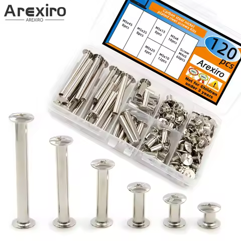120Pcs (60 Pair) M5 x 6/10/15/25/35/45 Silvery Phillips Chicago Screws Binding Screw Posts Scrapbook