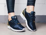 7折 S.G ADIDAS ORIGINALS ZX FLUX W 深黑藍 點點 香檳金 金屬感 女 復古鞋S81610