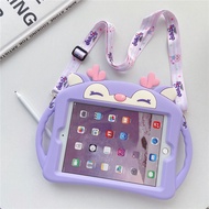 Kids Cute Case For iPad Mini 1 2 3 4 5 6 Air Pro 10.5" 10.9" 11" 9.7" 10.2" 4th/5th/6th/7th/8th/9th/10th Gen Handle Stand Soft TPU Purple 3D Cover With Shoulder Strap