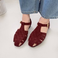 防水皮革! 日光編織漫步涼鞋 紅 全真皮 MIT- 紅絲絨