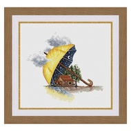 Gold Collection Counted Cross Stitch Kit House Under Umbrella Cabin Village Rain