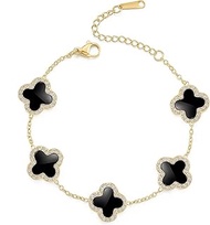 Four Leaf Crystal Clover Necklace Earring Set for Women 18K Gold Plated Stainless Steel Cubic Zircon