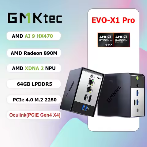 GMKtec EVO-X1 Pro AMD Ryzen AI 9 HX470 Mini PC 12-core 24-thread Gaming Computer PC 64GB LPDDR5 1TB