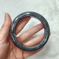 Yipinxuan~Natural Burmese Jade A-B1605-Black Chicken Bracelet Width 12.6mm Thick 9.6mm Inner Diamete