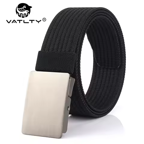 VATLTY New Men's Black Belt Hard Alloy Silver Buckle Tactical Military Belt Sturdy Nylon Jeans Waist