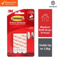 3M Command Medium Refill Strips (Holds Up To 1.3kg) (9pcs/pck) Wall Adhesive