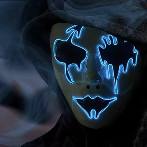 Halloween Luminous LED Horror Face Mask Men Glowing Light Up Devil Mask Cosplay Costume Neon Disguis