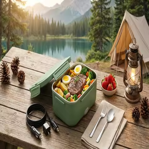 80W Electric Heated Lunch Box Portable Food Warmer Leakproof 2 Compartments Insulated Lunch Containe