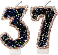 2.8" Blue Black Glitter Number Candles 37th 73rd Birthday Gifts for Women Men Birthday Decorations B