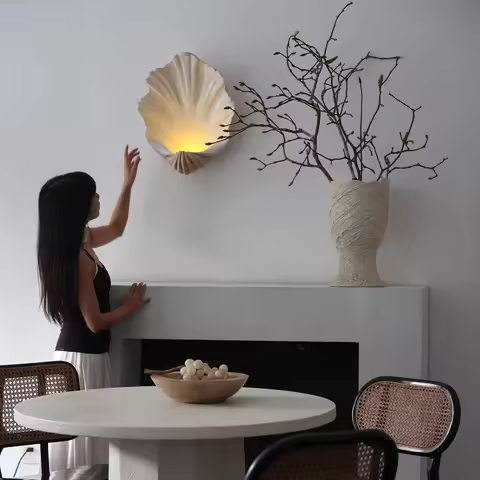 French Retro Shell Wall Lamp Living Room Sofa Background Wall Antique Atmosphere Wall Lamp