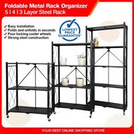Kitchen Rack 3/4/5 Layer Foldable Steel Organizer Shelf Racks With Wheels Multi-Purpose