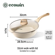 Ecowin กระทะมีฝา หินไมฟาน ไม่ติด ทำความสะอาดง่าย เหมาะสำหรับเตาทุกประเภท ขนาด 24/28/30/32เซนติเมตร