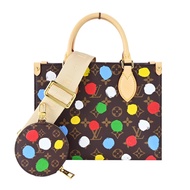 Louis Vuitton LV X YK ONTHEGO PM多彩圓點印花Monogram帆布托特包 (卡其) /平行輸入