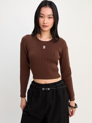 [Pomelo] เสื้อถักแขนยาว - สีน้ำตาล