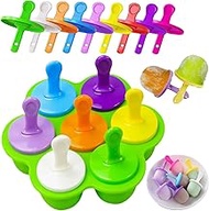 Silicone Popsicle Molds Mini 7-Cavity DIY Ice Pop Mold With Colorful Sticks and Drip-guards Baby Food Storage Container Reusable Non-Stick Food Grade Popsicle Makers (Green)