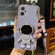 AnDyH Long Lanyard Casing For OPPO Reno7 5G Phone Case OPPO Realme 9i A96 K10 A36 A76 4G Cute Astronaut Desk Holder Case