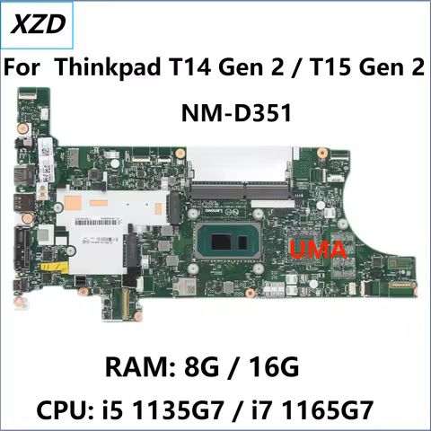 HT4B0 HP4B0 NM-D351 Mainboard For Thinkpad T14 Gen 2 T15 Gen 2 Laptop Motherboard with i5 i7 CPU 8G 