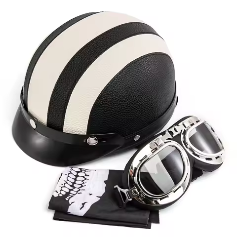 Motorcycle Helmet Motorcycle Half Helmet Chopper Biker Pilot Helmet with Free Goggle Free Mask