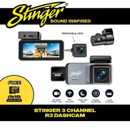 R3 Kamera Papan Pemuka Stinger R3 3-Channel Car Dashcam with Front Inside & Rear Camera– 2K + WiFi +