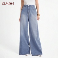 CLASHE Straight Cut Jeans Plus Size High Waist Fashion Korean Style Wanita Denim Baggy Jeans Outfits
