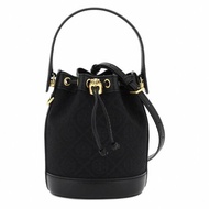 【TORY BURCH】緹花織布拼接皮革束口水桶包-黑