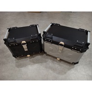 ALUMINIUM TOP BOX TANKER  45L 55L KOTAK PETI ALUMINIUM BLACK/SILVER + BASE PLATE box motor X design