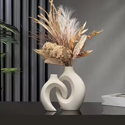 Hollow Nordic Modern Vase Set of 2 for Modern Home Decor,plastic Imitation Ceramic Hollow Flower Vas