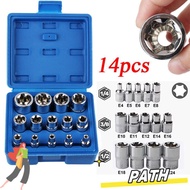 PA-HOME 14PCS/Set Hexagon Socket Nut Socket, 1/4" 3/8" 1/2" With Storage Box Wrench Head Star Socket