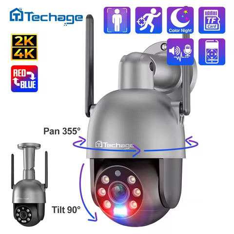 Techage 8MP 4K 2K PTZ Security Wireless IP Camera Video Surveillance WIFI Camera Outdoor AI Red-Blue